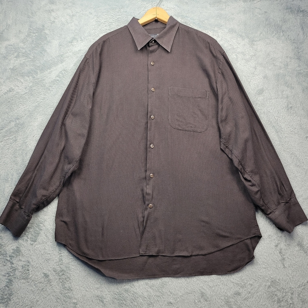 Hart Schaffner Mens Shirt Size XL Made In Italy Houndstooth Long Sleeve
